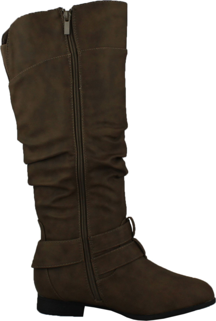 Top Moda Womens Coco-20 Knee High Round Toe Buckle Slouched Riding Flat Boots