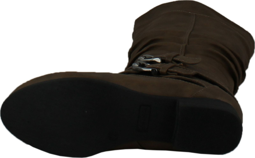 Top Moda Womens Coco-20 Knee High Round Toe Buckle Slouched Riding Flat Boots