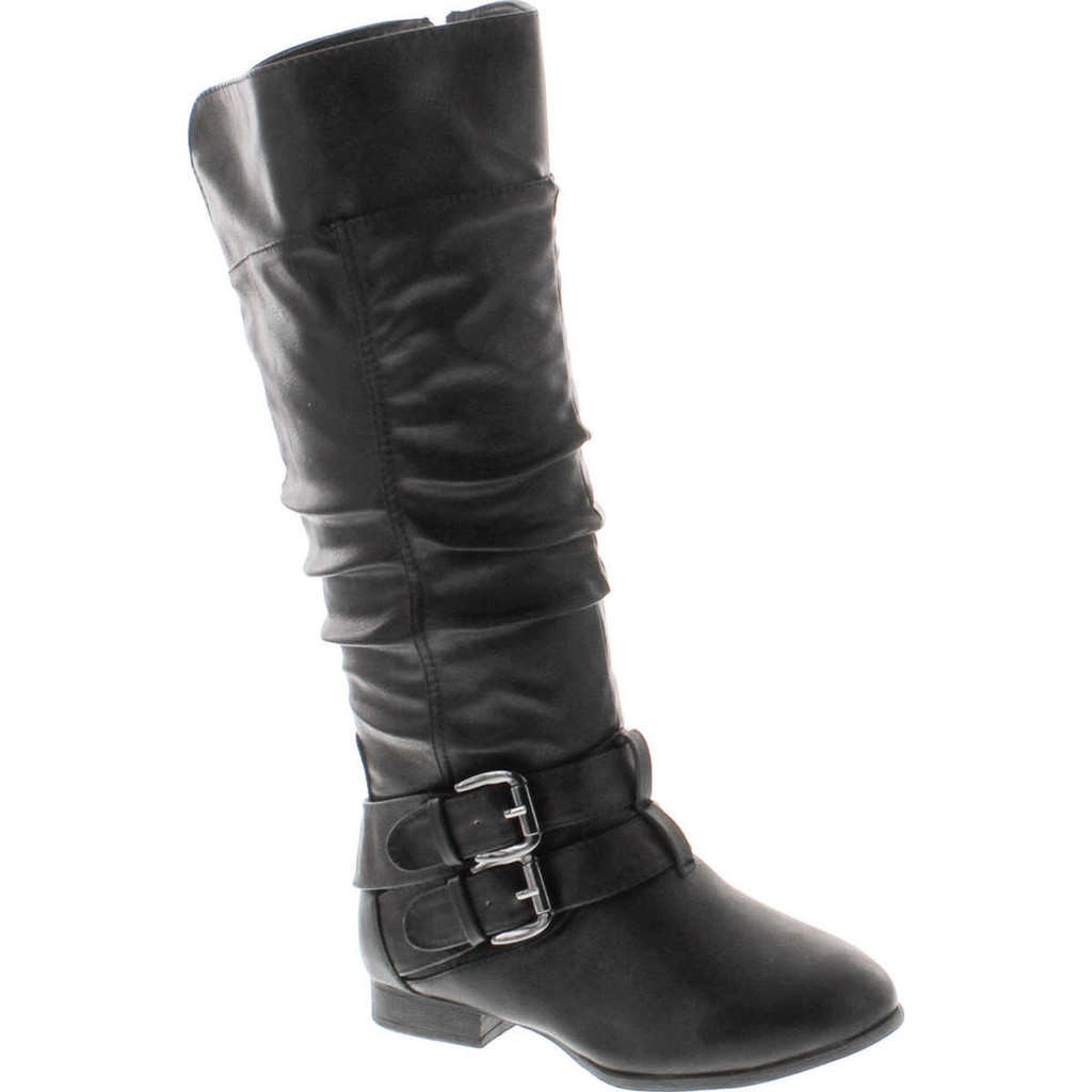 Top Moda Womens Coco-20 Knee High Round Toe Buckle Slouched Riding Flat Boots
