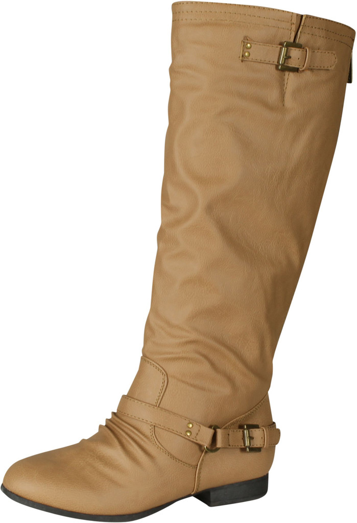 Top Moda Womens Coco-20 Knee High Round Toe Buckle Slouched Riding Flat Boots