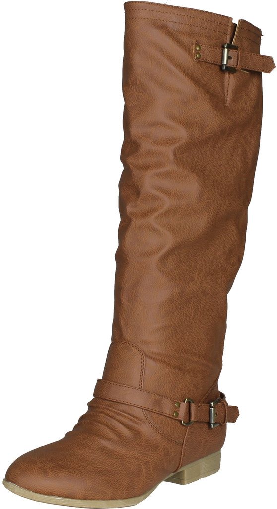 Top Moda Womens Coco-20 Knee High Round Toe Buckle Slouched Riding Flat Boots