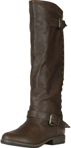 Montage83 Brown Crp Contrast Zipper Metal Stud Buckle Riding Boot