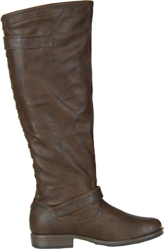 Montage83 Brown Crp Contrast Zipper Metal Stud Buckle Riding Boot