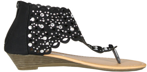 Luo Luo Womens Wedge Heel Sandals Fuschia Rhinestone Embellished Thongs