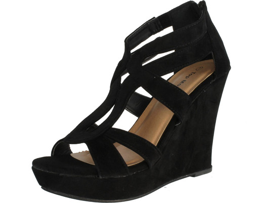 Top Moda Womens Lindy-66 Open Toe Platform Wedge Sandals