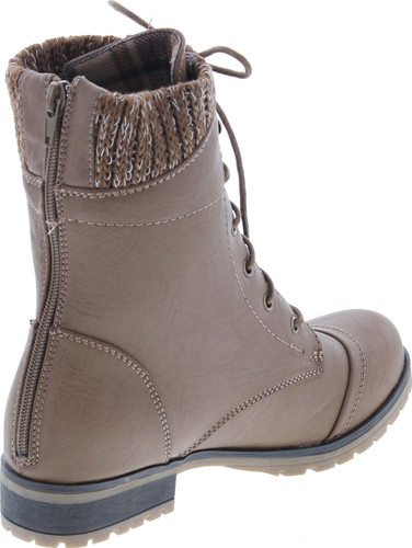 Refresh Womens Wynne-06 Combat Flat Style Lace Up Back Zipper Mid-Calf Bootie