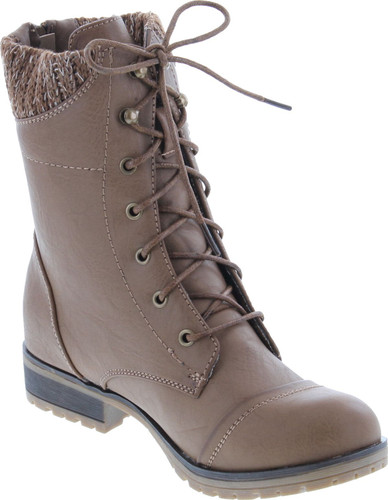 Refresh Womens Wynne-06 Combat Flat Style Lace Up Back Zipper Mid-Calf Bootie