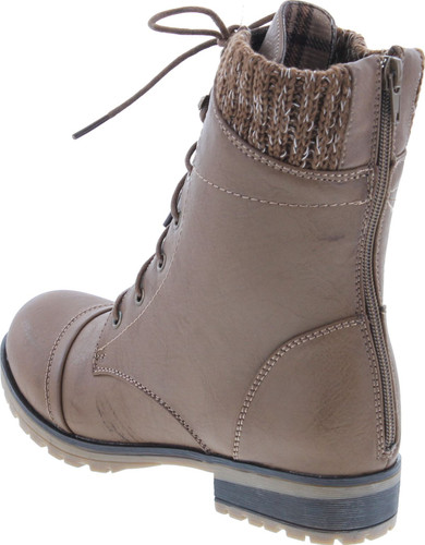 Refresh Womens Wynne-06 Combat Flat Style Lace Up Back Zipper Mid-Calf Bootie