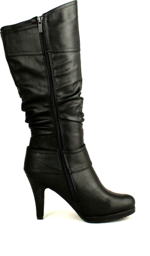 Top Moda Womens Page-22 Knee High Round Toe Buckle Slouched Low Heel Boots