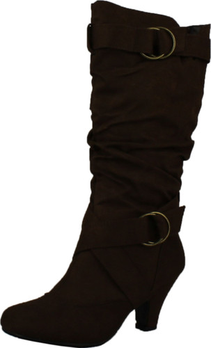 Maggie-38 Women Knee High Kitty Heels Wide Shaft Boots