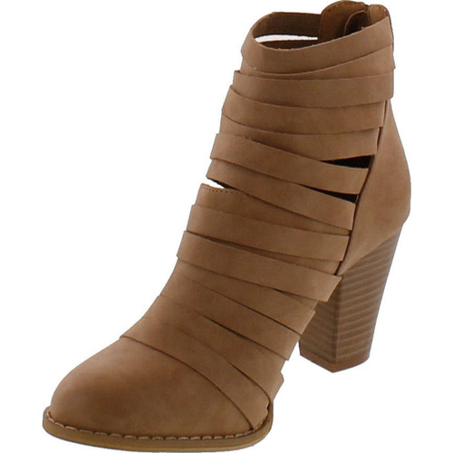 Mi Im Urban-04 Women's Rear Zipper Cut Out Strappy Stacked Chunky Ankle Booties