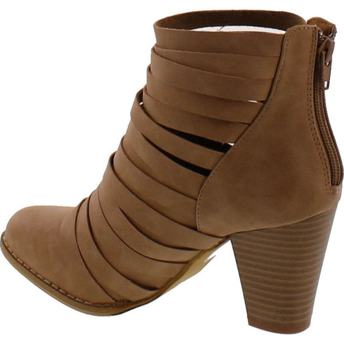 Mi Im Urban-04 Women's Rear Zipper Cut Out Strappy Stacked Chunky Ankle Booties