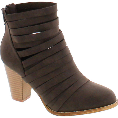 Mi Im Urban-04 Women's Rear Zipper Cut Out Strappy Stacked Chunky Ankle Booties