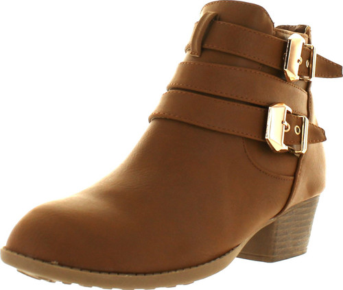 Top Moda Cl-14 Women's Buckle Straps Stacked Low Heel Ankle Booties