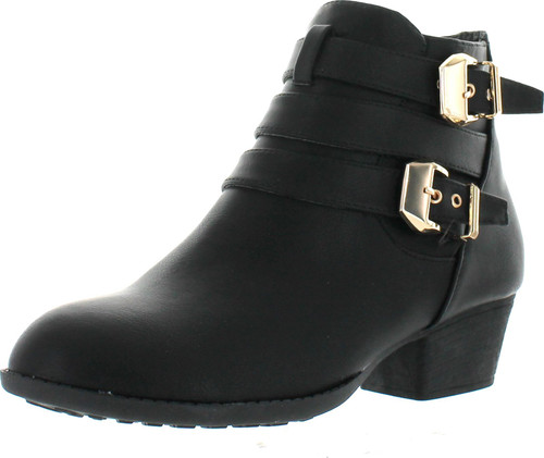 Top Moda Cl-14 Women's Buckle Straps Stacked Low Heel Ankle Booties