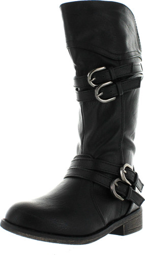 Lucky Top Fay-42K Children Girl's Classical Block Heel Buckle Knee High Riding Boots