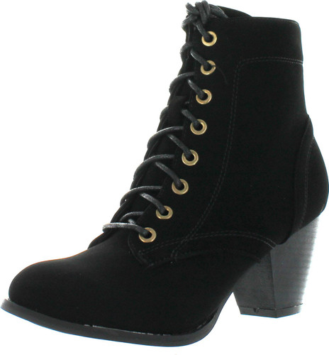 Top Moda Women's Scan-4 Cuban Heel Mid-Height Lace Up Ankle Boot