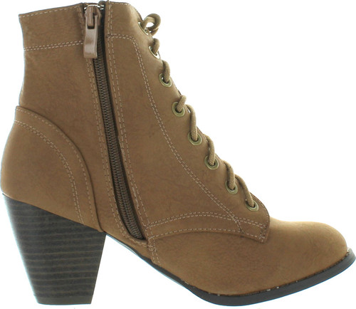 Top Moda Women's Scan-4 Cuban Heel Mid-Height Lace Up Ankle Boot