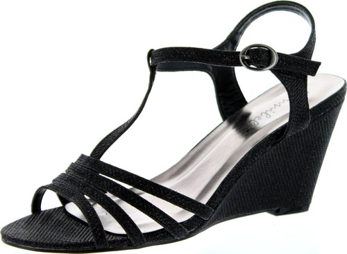 Bonnibel Womens Flosa-1 Glitter T Strap Wedge Dress Sandals