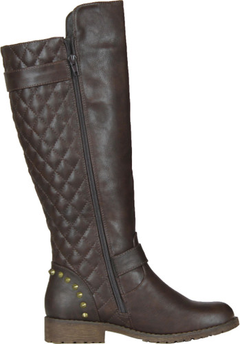 Nature Breeze Vivienne-01 Studded Quilted Leatherette Buckle Round Toe Motorcycle Boots