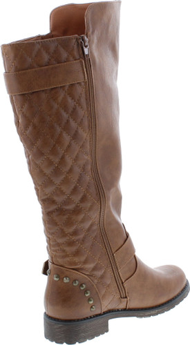 Nature Breeze Vivienne-01 Studded Quilted Leatherette Buckle Round Toe Motorcycle Boots