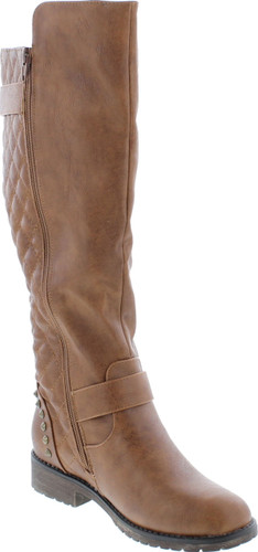 Nature Breeze Vivienne-01 Studded Quilted Leatherette Buckle Round Toe Motorcycle Boots