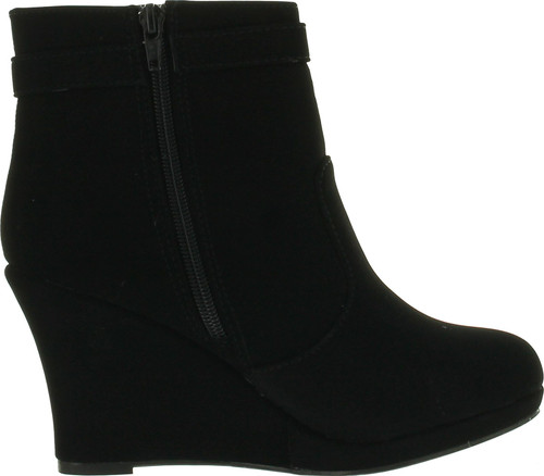 Top Moda Cotton-15 Women's Ankle High Top Stud Buckled Strap Side Zipper Platform Wedge Nubuck Booties