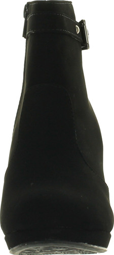 Top Moda Cotton-15 Women's Ankle High Top Stud Buckled Strap Side Zipper Platform Wedge Nubuck Booties