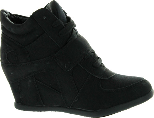 Top Moda Womens Sammy-40 High Top Strap Womens Hidden Wedge Sneaker Shoes