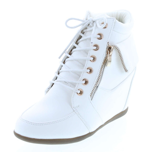 Top Moda Womens Sammy-40 High Top Strap Womens Hidden Wedge Sneaker Shoes
