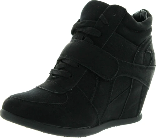 Top Moda Womens Sammy-40 High Top Strap Womens Hidden Wedge Sneaker Shoes