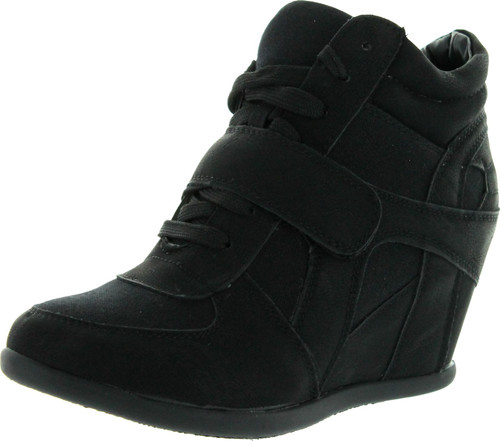 Top Moda Womens Sammy-40 High Top Strap Womens Hidden Wedge Sneaker Shoes