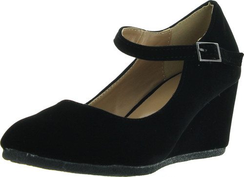 Forever Link Womens Patricia-05 Mary Jane Strap Faux Suede Wedge Pumps