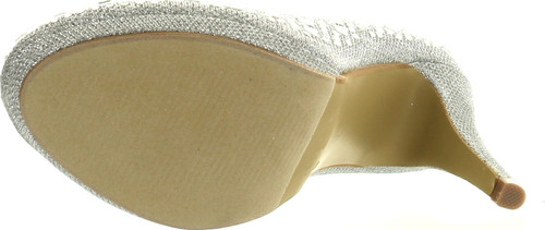 Round Toe Glitter Mesh Rhinestone Studded Low Platform Pump Heels