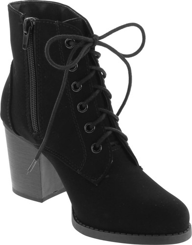 Soda Women Korman Cute Chunky Lace Up Leatherette Zipper Ankle Bootie