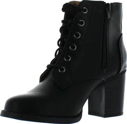 Soda Women Korman Cute Chunky Lace Up Leatherette Zipper Ankle Bootie