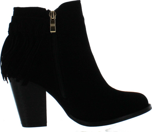 Bella Marie Kenzie-27 Women's Delicate Zip Up Fringe Mid Stacked Ankle Bootie