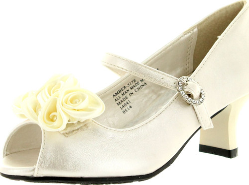 Little Angel Womens Amber-517E Fabric Chiffon Floral Decor Peep Toe Mary Jane Kitty Heel Pump