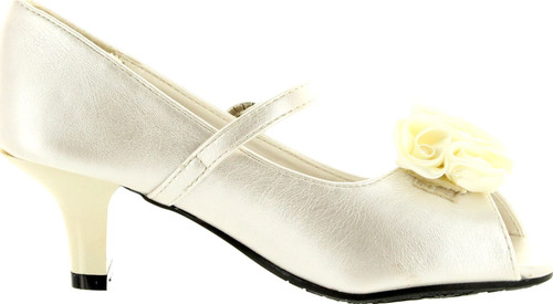 Little Angel Womens Amber-517E Fabric Chiffon Floral Decor Peep Toe Mary Jane Kitty Heel Pump