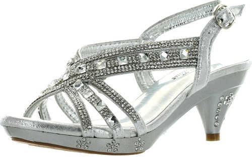 Fabulous Kids Teresa 86K Little Girls Rhinestone Pageant Heels Silver