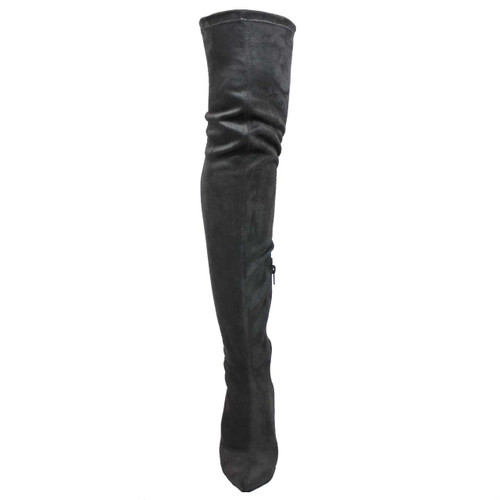 Ll Gisele-7 Thigh High Stretchy Suede Material Pointy Toe Stiletto Heel Boots Black