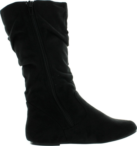 Soda Zuluu-2 Soda Girls Fashion Slouchy Knee-High Flat Boots With Side Zipper In Black Faux Suede