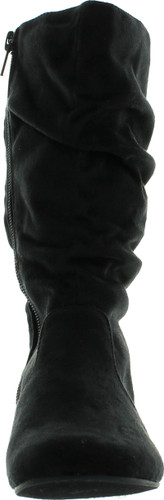 Soda Zuluu-2 Soda Girls Fashion Slouchy Knee-High Flat Boots With Side Zipper In Black Faux Suede