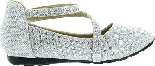 Link Kd-01Km Silver Girls Cute Rhinestone Ballet Ballerina Flats