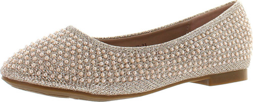 De Blossom Girl Harper-Ii-31 Sparkle Pearl Closed Toe Slip On Dress Pumps Flat Shoes