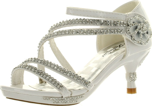Forever Glamour-28 Kids Rhinestone Flower Sparkling Bling Heel Designed Dress Sandals