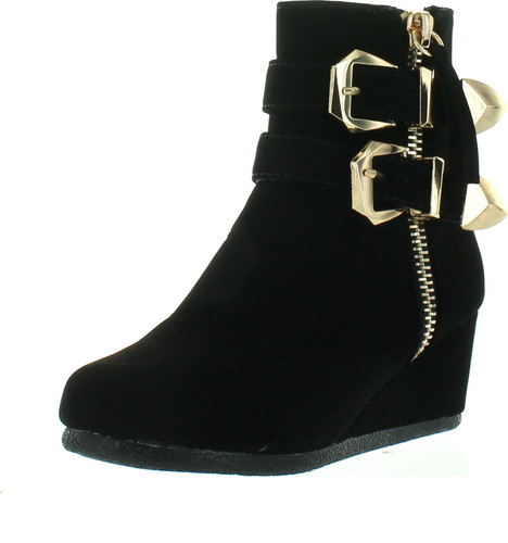 Link Peggy-90K Children Girl's Wedge Heel Double Straps High Top Ankle Booties