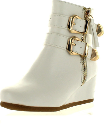 Link Peggy-90K Children Girl's Wedge Heel Double Straps High Top Ankle Booties
