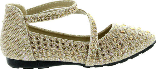 Link Kd-01Km Gold Girls Cute Rhinestone Ballet Ballerina Flats