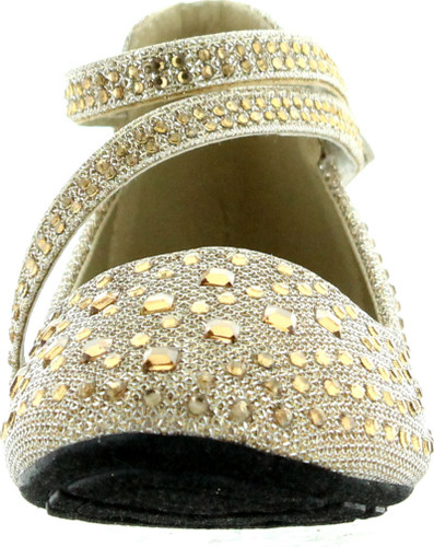 Link Kd-01Km Gold Girls Cute Rhinestone Ballet Ballerina Flats